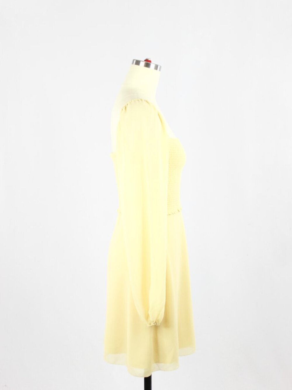Aritzia WILFRED Tempest Yellow Chiffon Smocked Long Sleeve Mini Dress, Size 4 - Picture 2 of 16